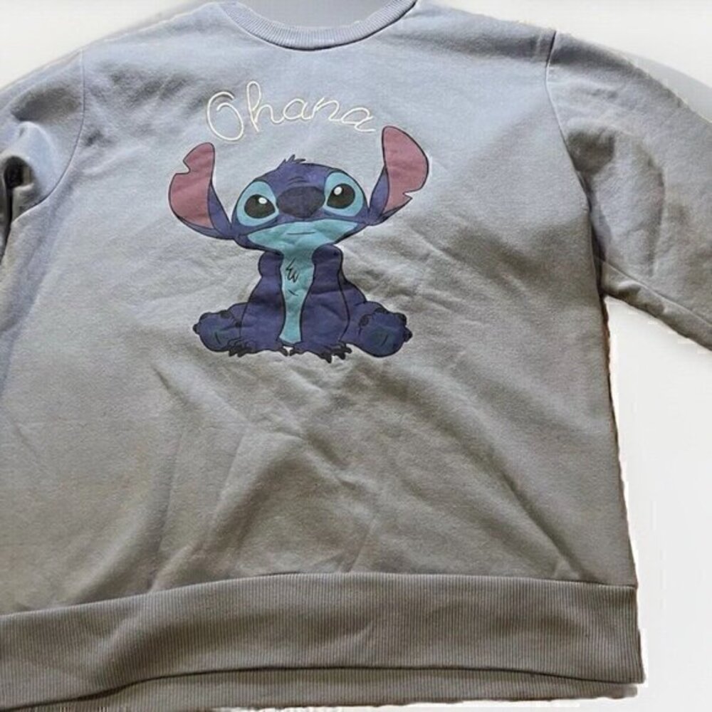 Disney Stitch Ohana Sweatshirt Women’s Sz M Blue Sweater Crew Long Sleeve